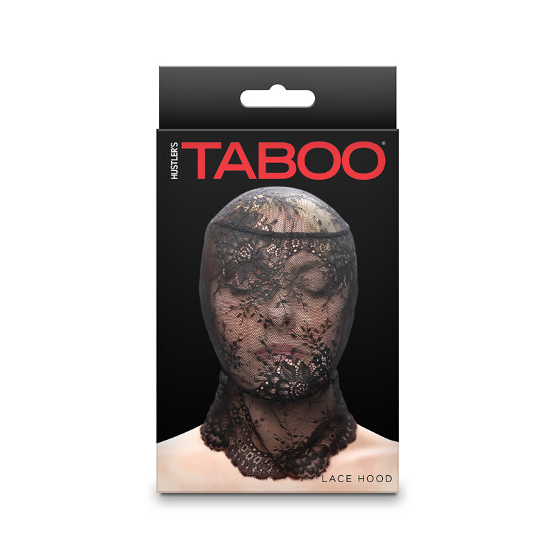 Black taboo lace hood full coverage inside packaging.