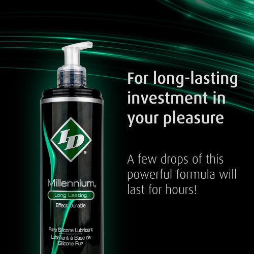 black bottle of lubricant with green writing in front of black & green background