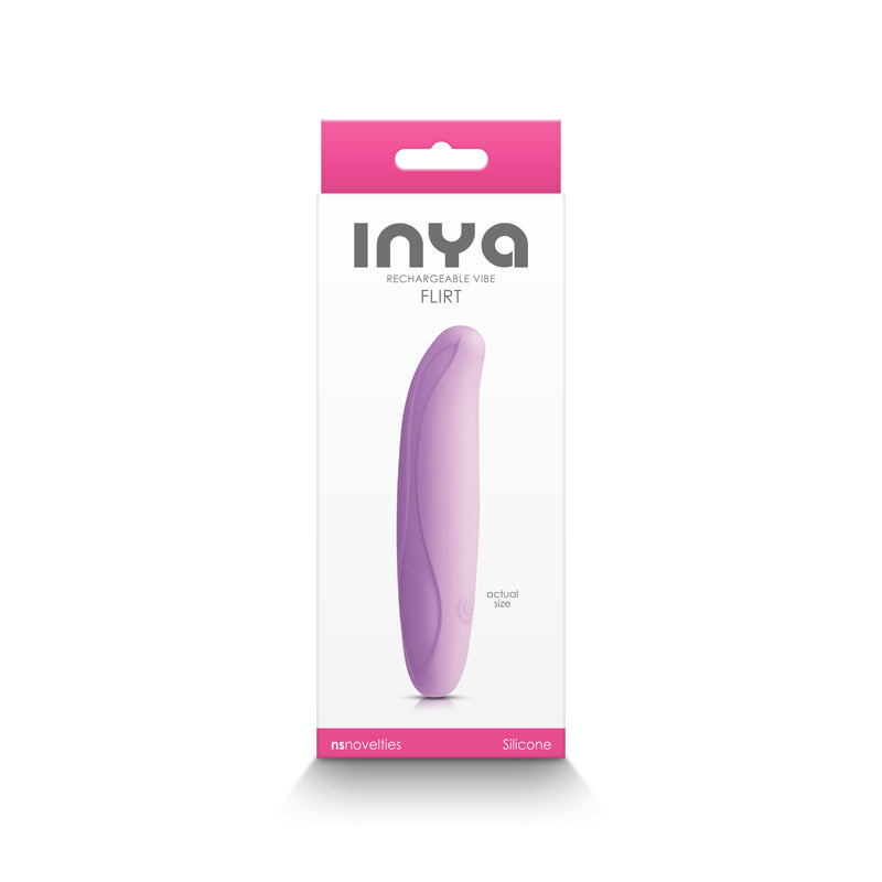 Lilac Inya flirt flexible G-spot vibrator inside packaging.