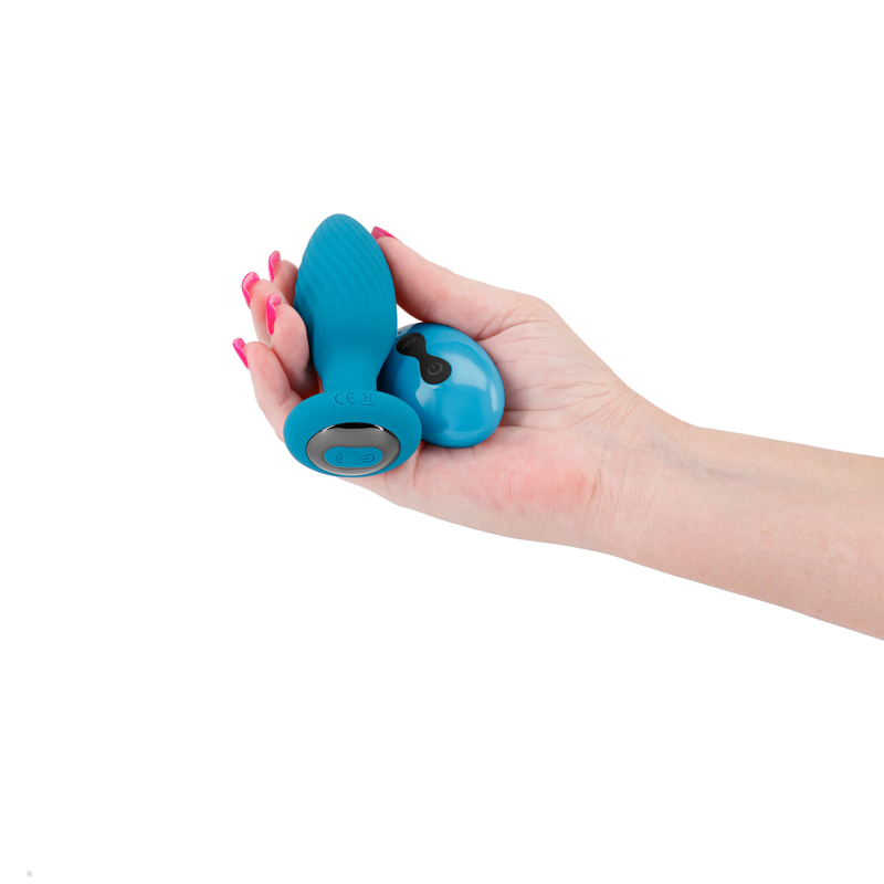 Teal vibrating anal plug example photo.