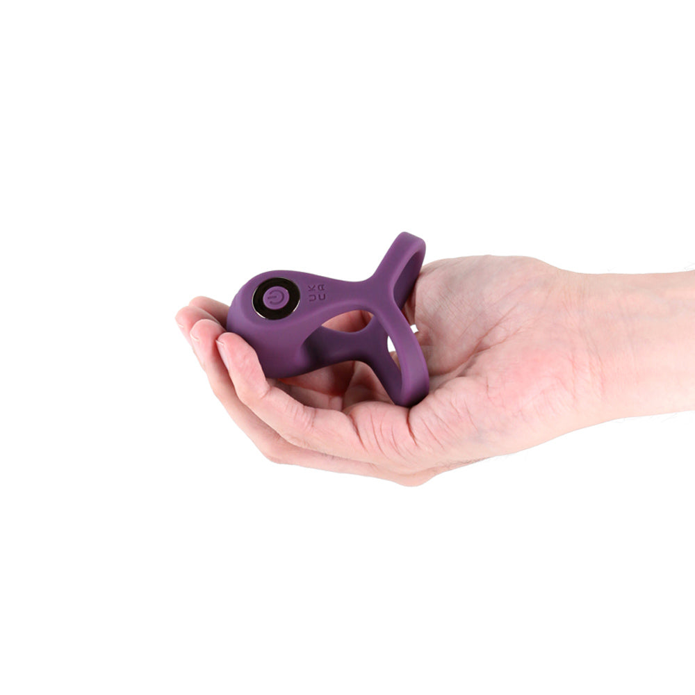 Valiant purple vibrating cock and ball ring example photo.