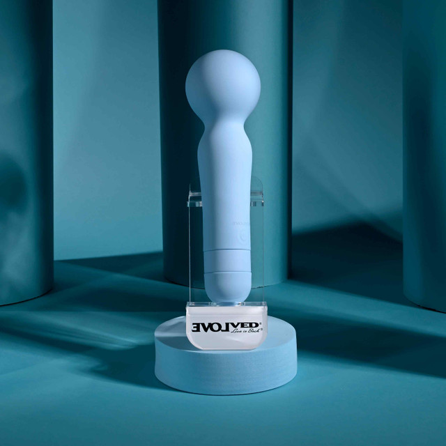 Blue iris vibrating wand on display example photo.