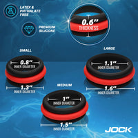 Black and red jock enhancers measurement description photo.