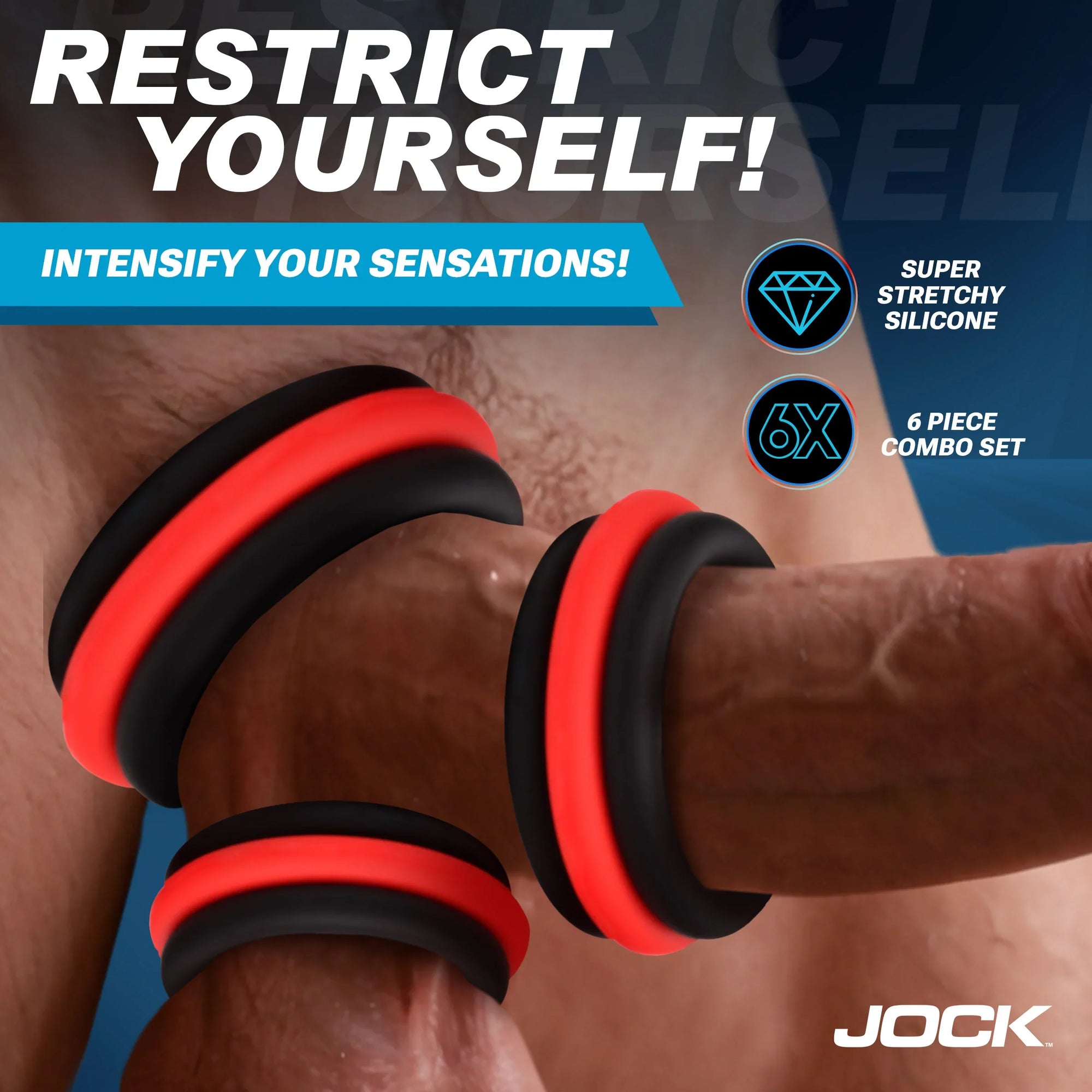 black and red Jock enhancers 2 in 1 cock rings inside packing.