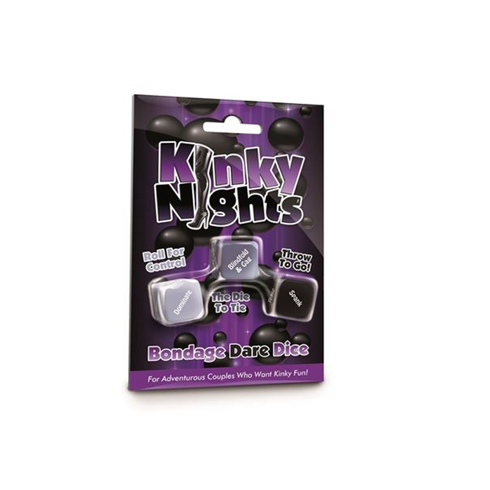 Kinky nights bondage dare dice inside packaging.