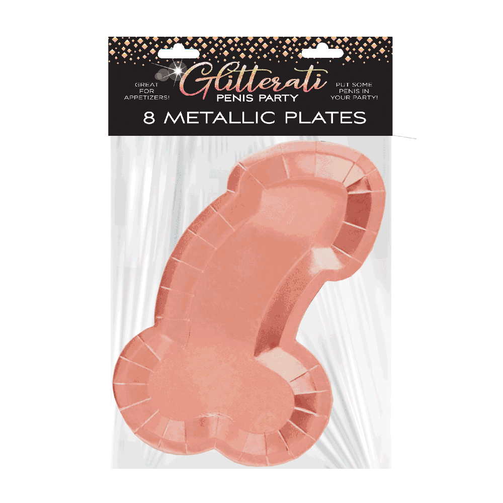 Glitterati Penis Shaped Rose Gold Plates - 8pc