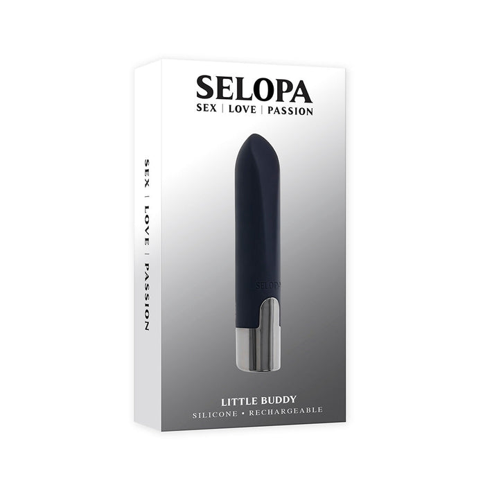 Black little buddy vibrating bullet inside packaging.
