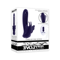 Purple lord of the wings vibrator inside packaging.