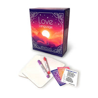 Love language couples card game example photo beside packaging
