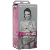 Grey packaging with a topless belladonna covering her nipples with her hand 