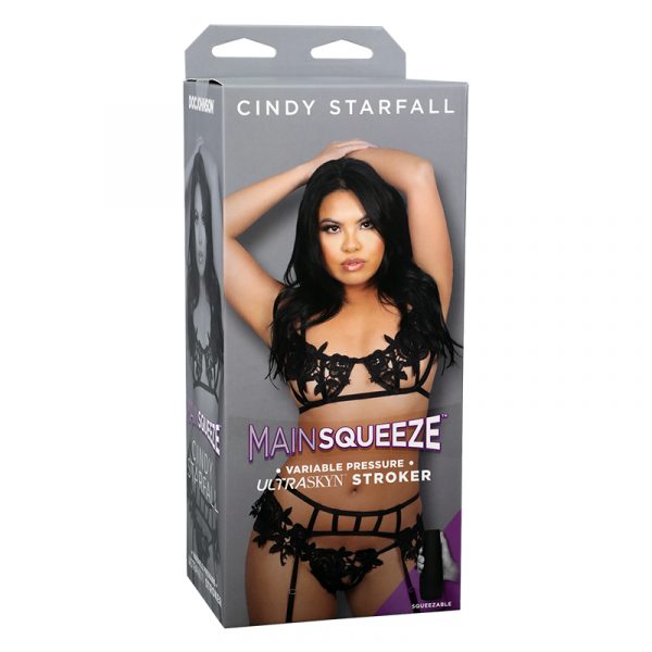 Grey packaging with Cindy Starfall posed on the front wearing black lingere