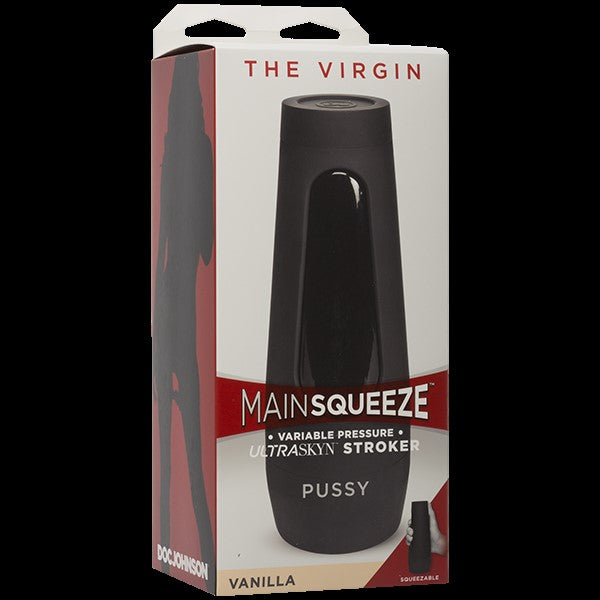 Grey and red packaging with the black hard shell masturbator on the front 