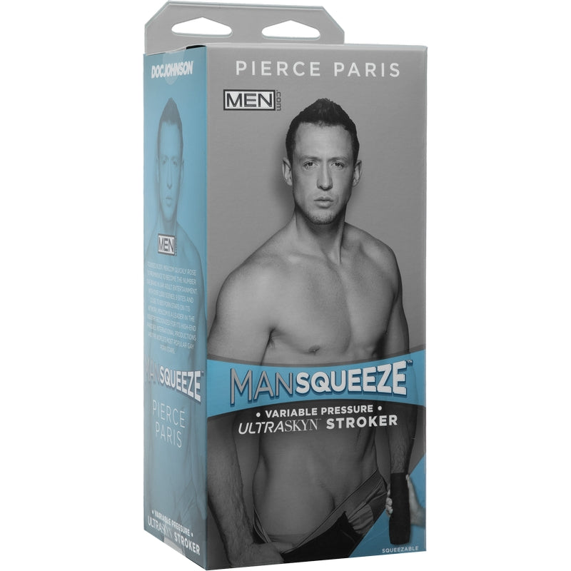 Grey and blue packaging with Pierce Paris on the front 