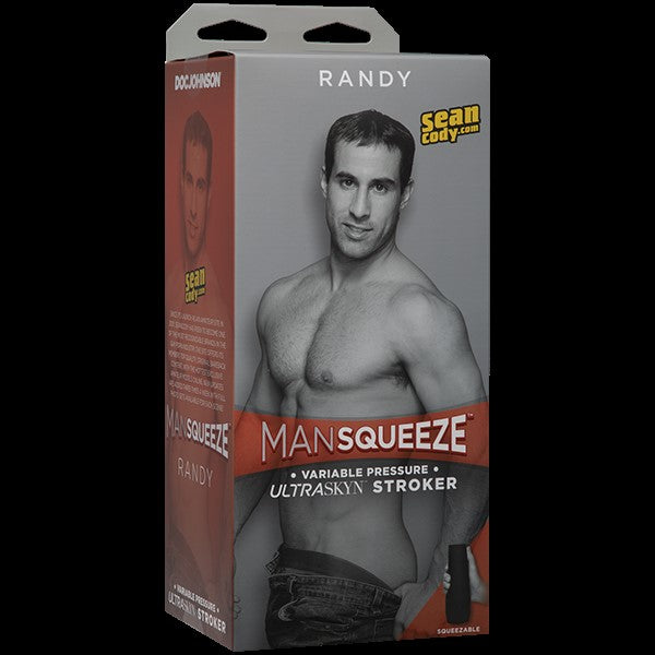 Grey and red packaging with Randy posed on the front 