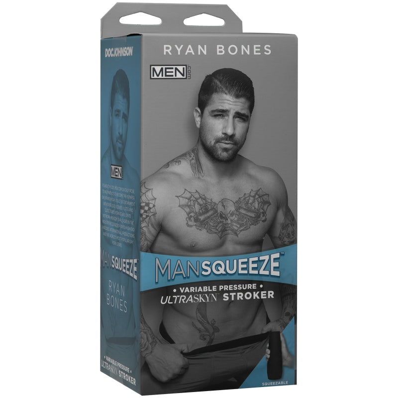 Grey and blue packaging with Ryan Bones posed on the front 