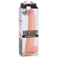 Beige hung harry 11.75'' dildo with suction cup base inside packaging.