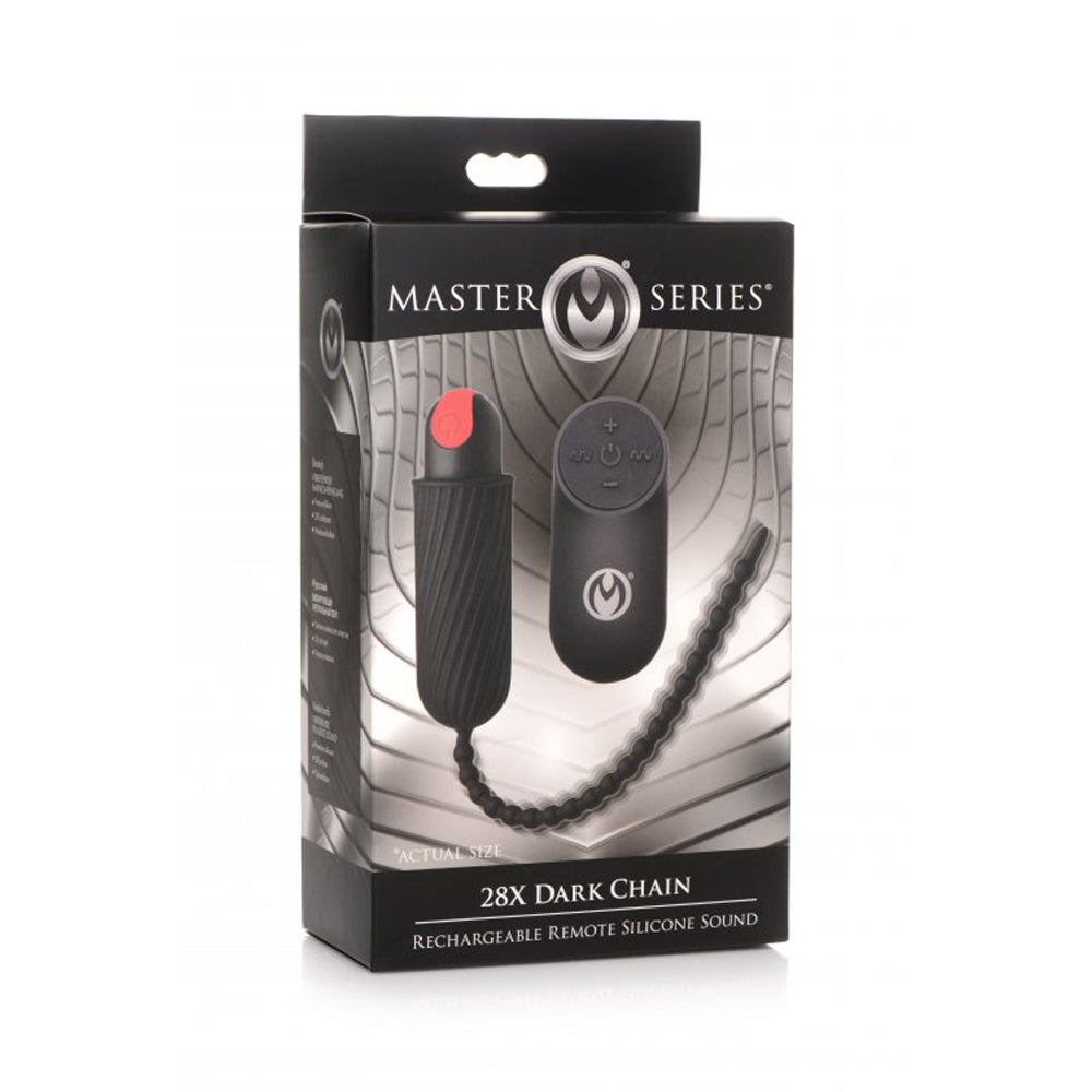 Black 28X dark chain with remote inside packaging.