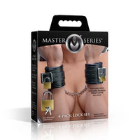 Gold 4pc lock restraints inside packaging.