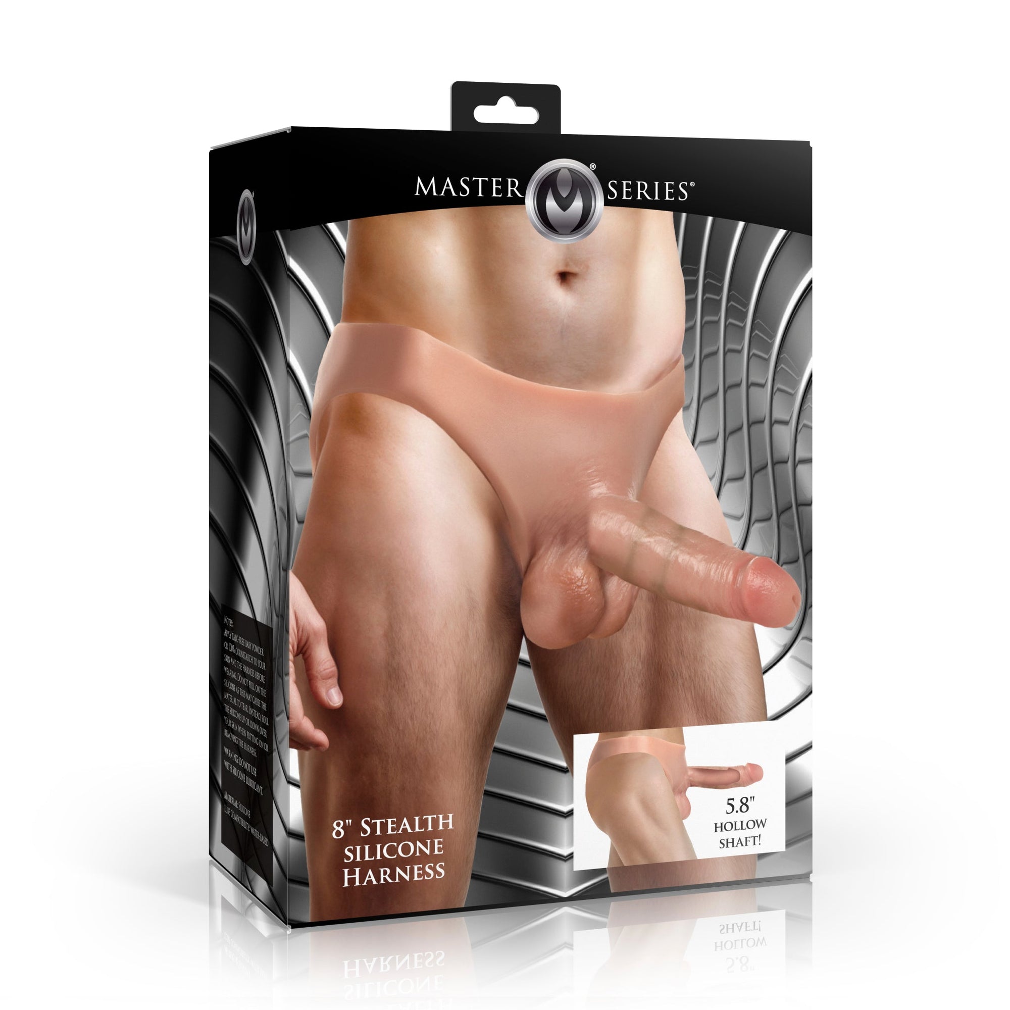 Beige 8'' silicone harness strap on inside packaging.