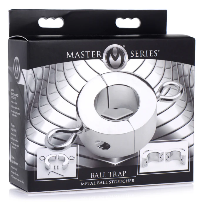 Silver metal ball stretcher strap inside packaging.