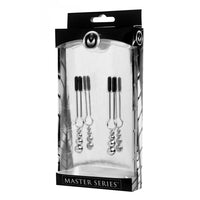 Black triple beaded nipple clamps inside packaging.