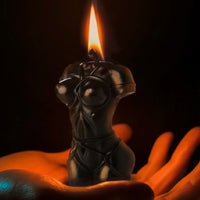 Black bound goddess drip candle example photo.