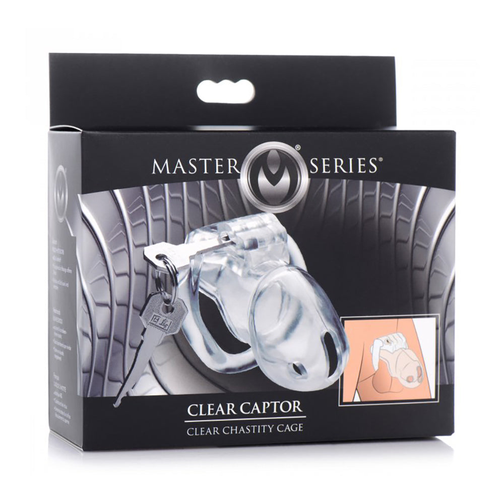 Clear captor Chasity cage medium inside packaging.
