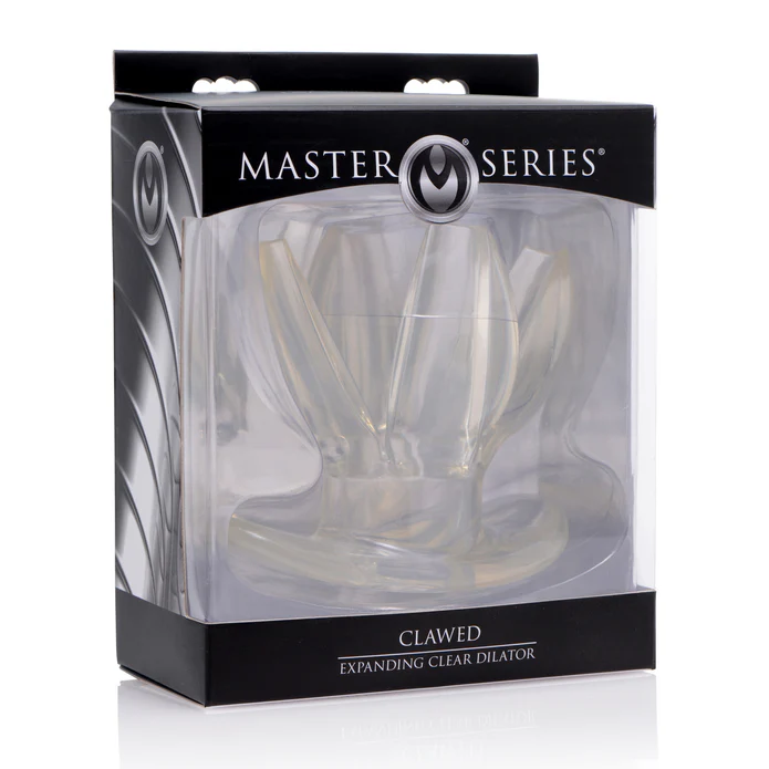 clear expanding anal dilator clawed inside packaging.
