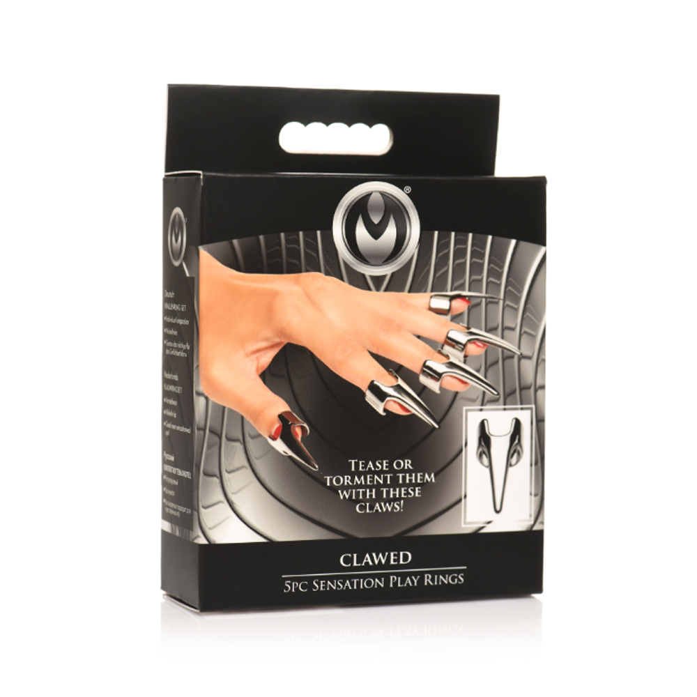 Silver clawed sensation rings inside packaging 5pc.