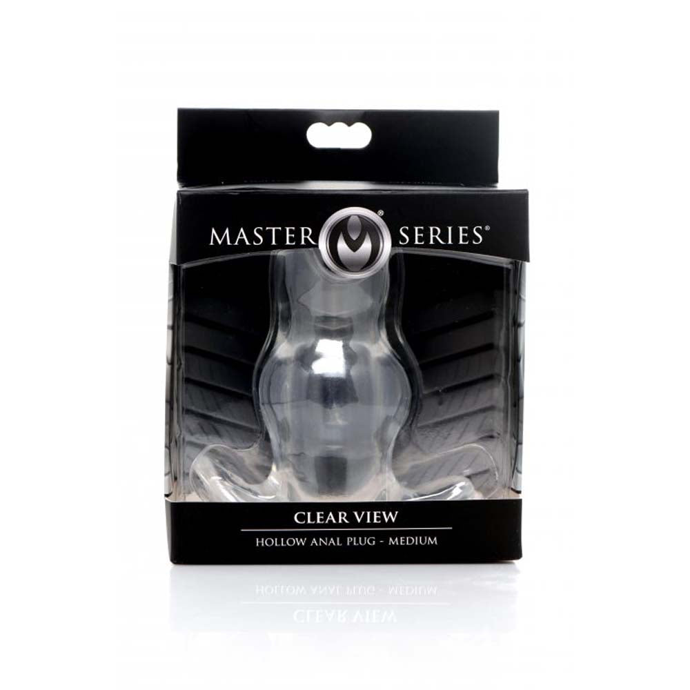 Clear view anal plug hollow plug medium inside packaging.