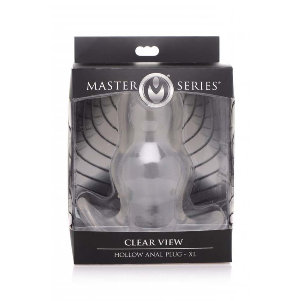 Clear view hollow anal plug xl inside packaging.