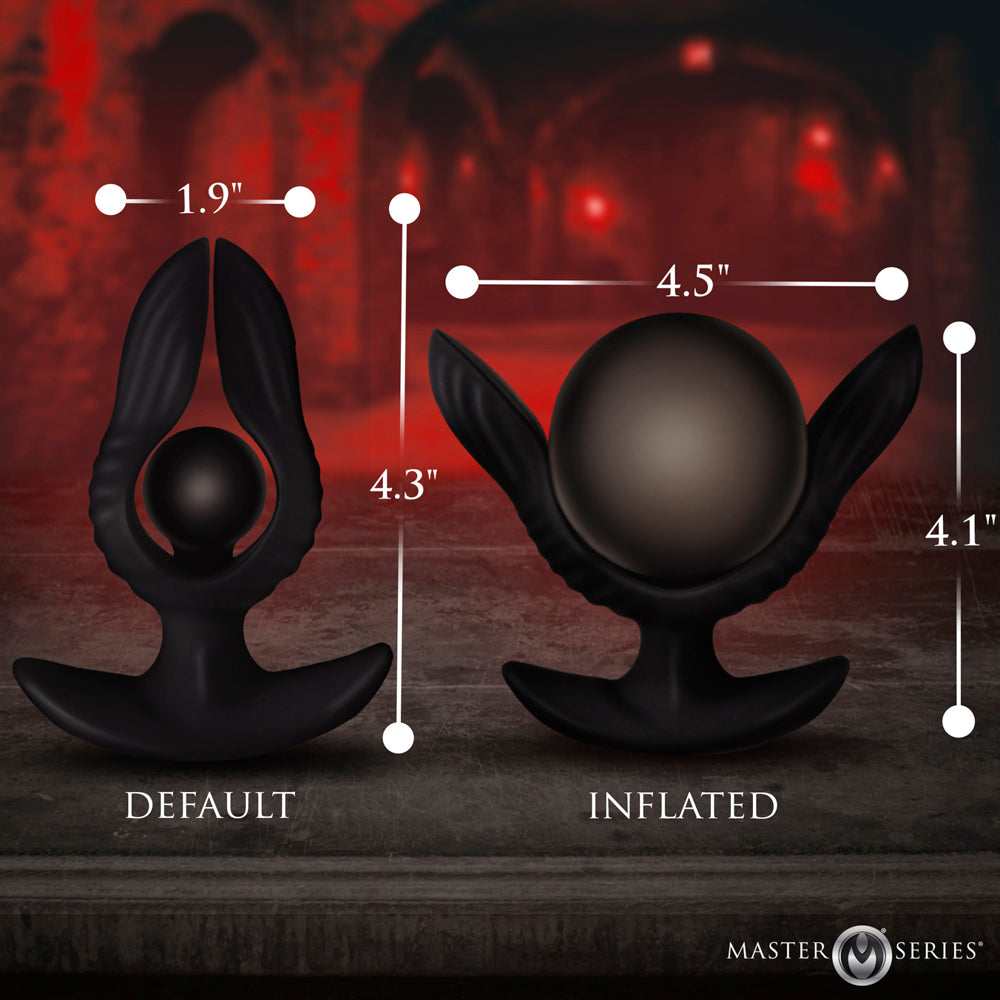 Black inflatable pearl butt plug measurement photo.