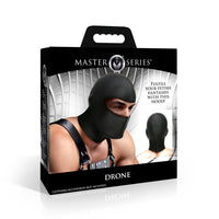 Black drone zippered hood inside packaging.