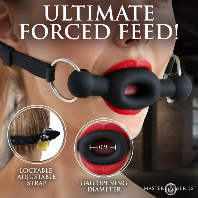 Black forced feeding gag informational photo.