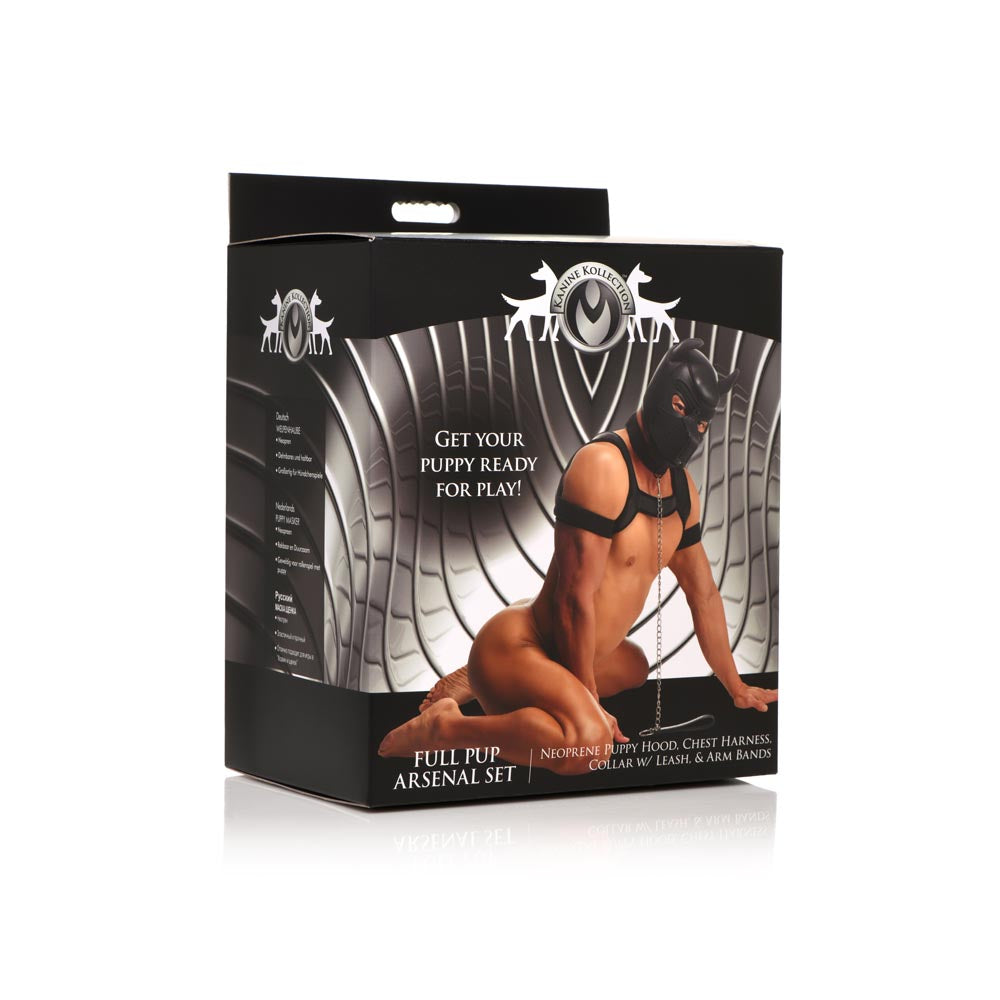 Black full pup arsenal set inside packaging.