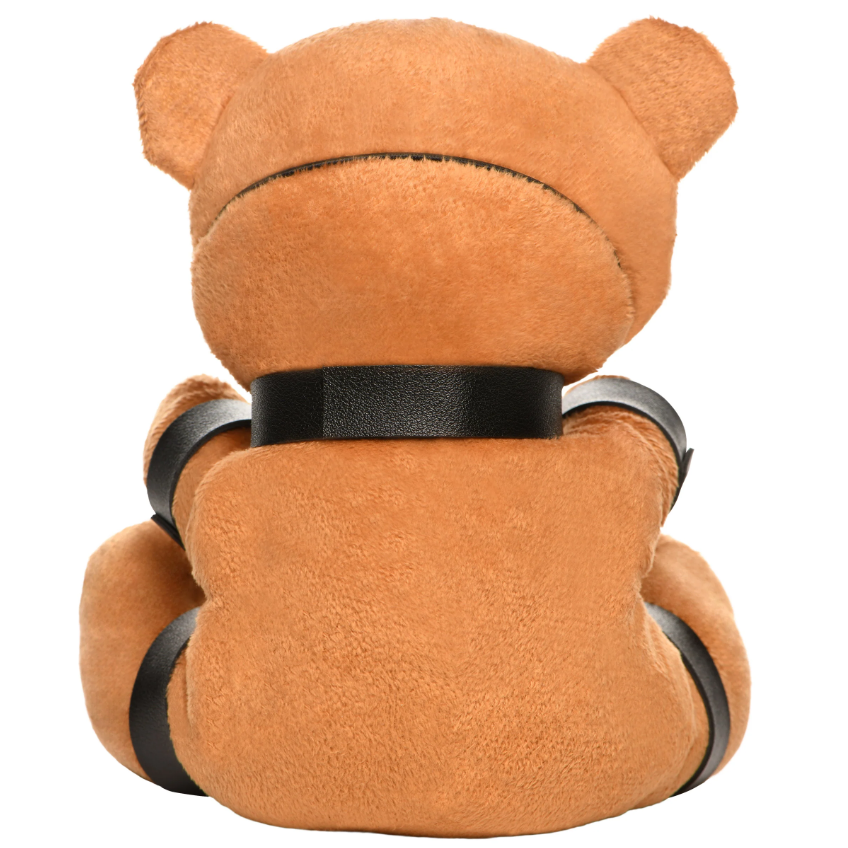 Bondage gagged teddy bear plush backside photo.