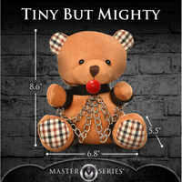 Bondage gagged teddy bear plush measurement photo.