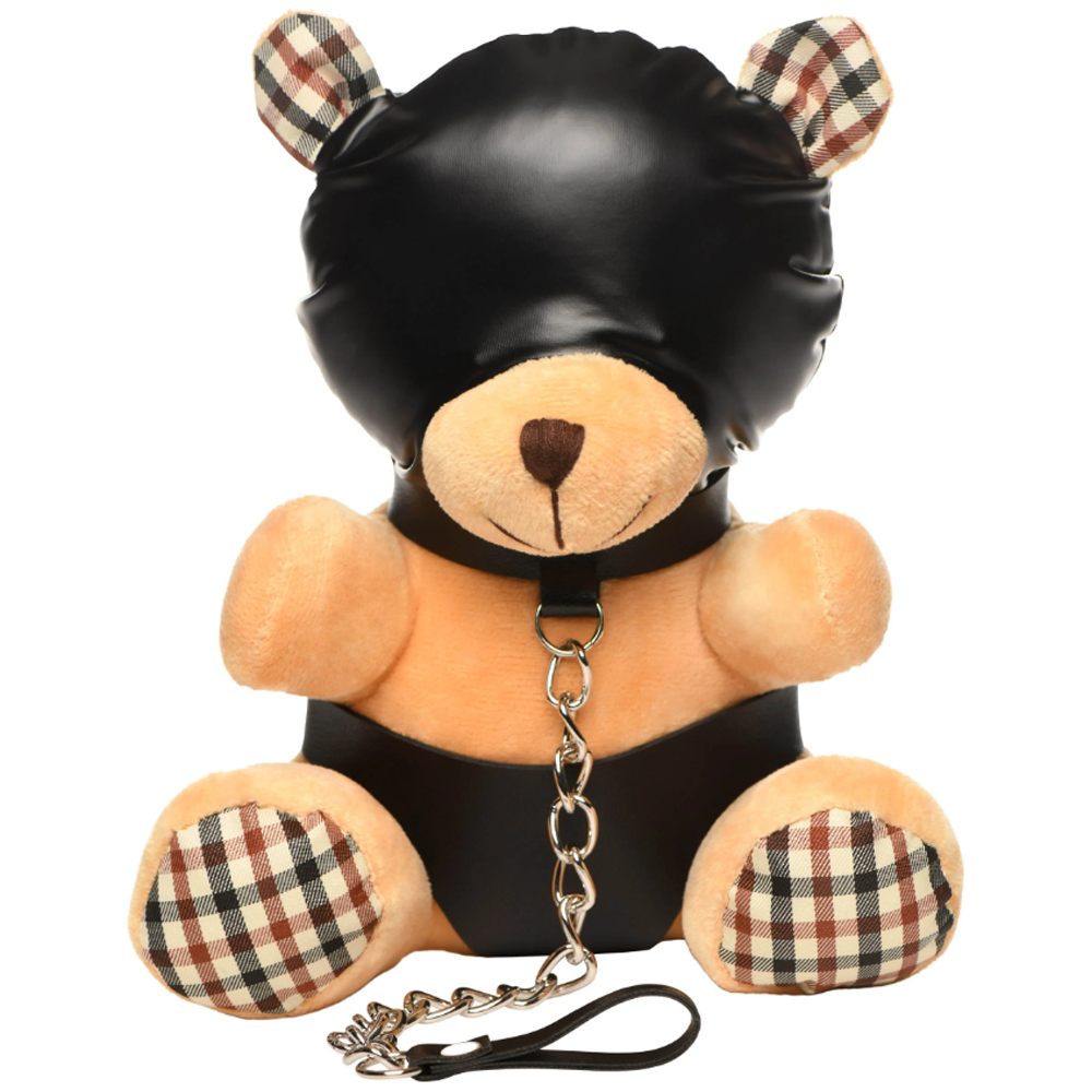 Beige hooded bondage teddy bear example photo.
