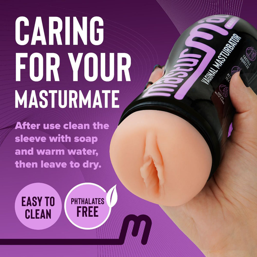 Beige Vagina masturbator cleaning care instruction photo.
