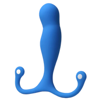 blue curved prostate massager with bottom base stopper