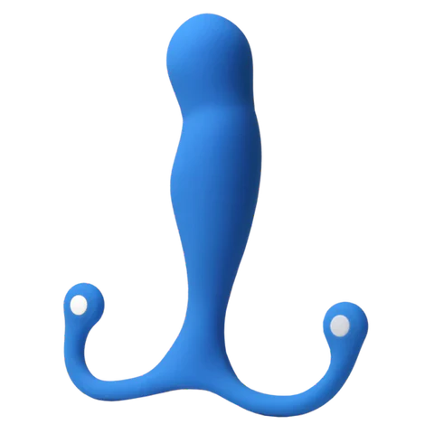 blue curved prostate massager with bottom base stopper