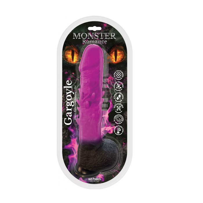 Purple monster romance gargoyle heating rotating and thrusting vibrator inside packaging