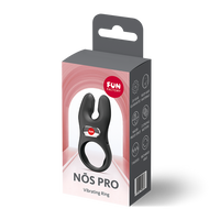 Nos pro xl vibrating cock ring inside packaging. Featuring dual motors to enhance the fun for both of you.