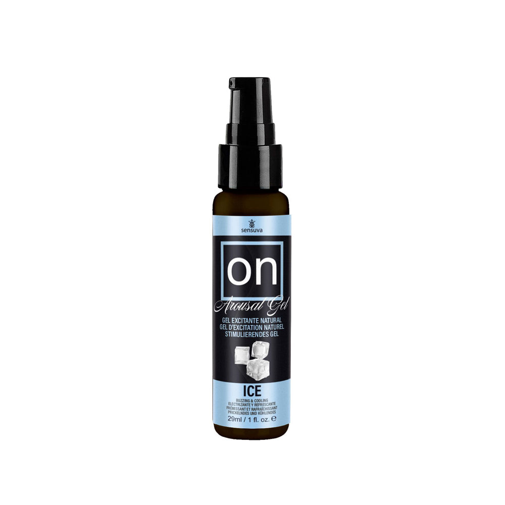 On natural arousal oil bottle with pump top featuring a buzzing & cooling sensation.