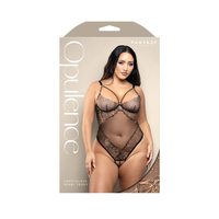 Black teddy crotchless queen size inside packaging.