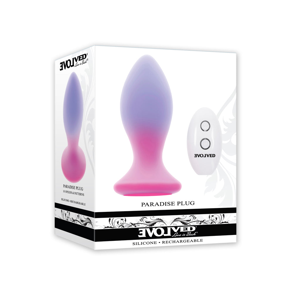 Multicolor vibrating anal plug with remote inside packaging.