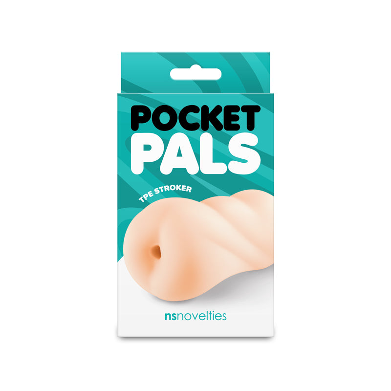 Beige pocket pals anal stroker inside packaging.
