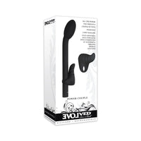 Black vibrator kit 2pk, including G-spot curved vibrator and silicone finger ring.
