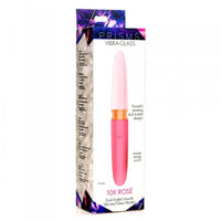 Pink 10X rose dual ended smooth silicone/glass vibrator inside packaging.