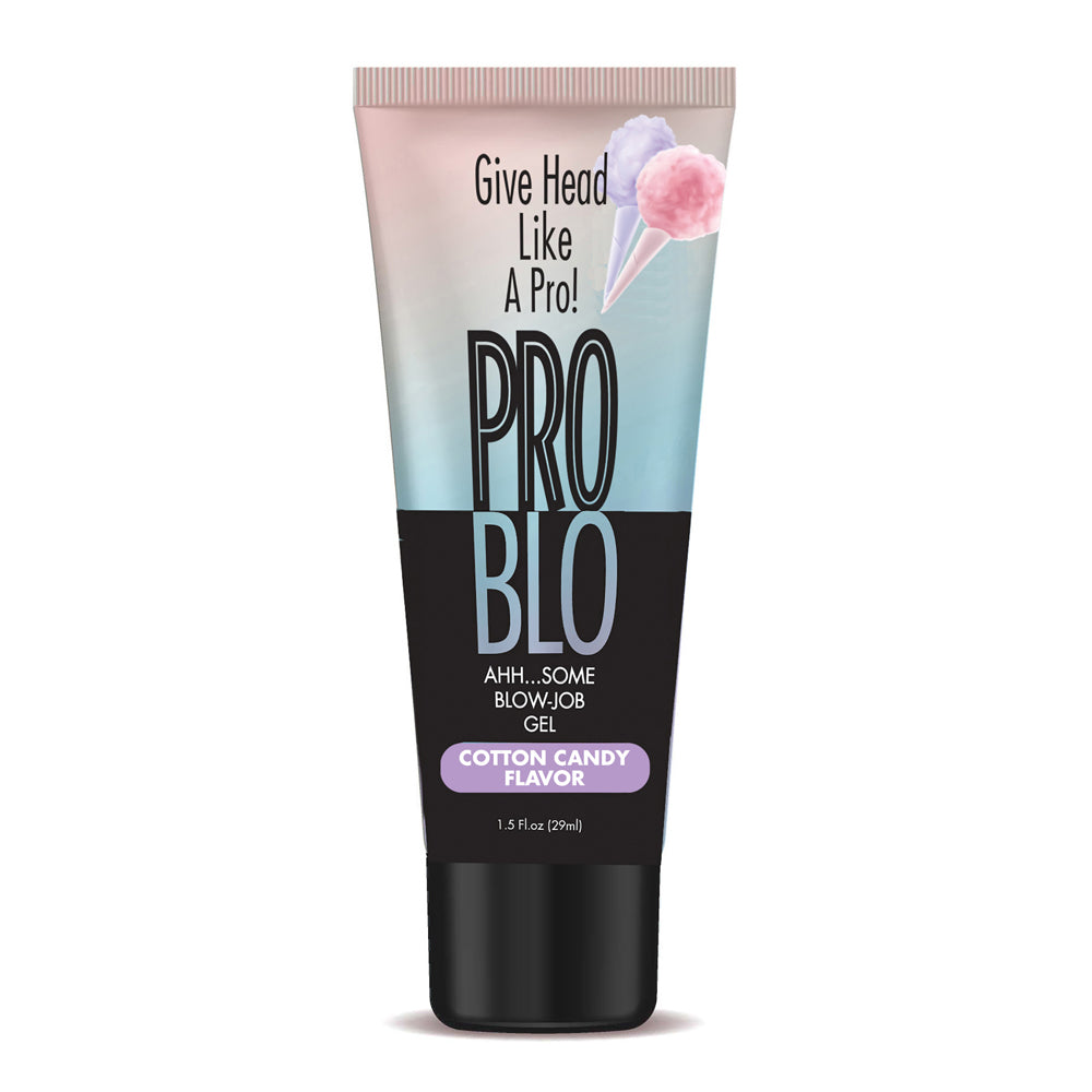 Problo cotton candy flavored oral gel lubricant featuring a 1.5oz tube.